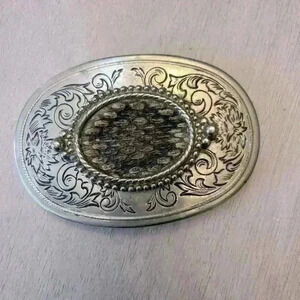 Western Tooled Snake Skin Belt Buckle